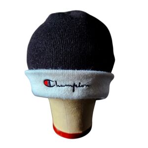 Champion Black White Logo Beanie Winter One Size Athletic Unisex Hat